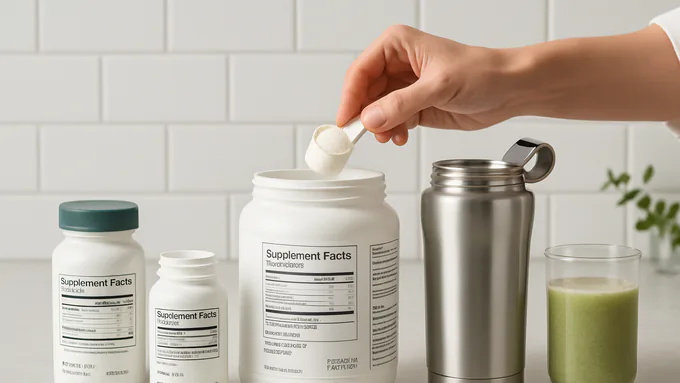 Clean lineup of compliant supplement packaging with accurate panels, allergen calls, and lot coding ready for retail