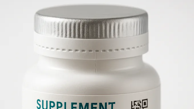 Induction-sealed supplement bottle with tamper-evident neck band and compliant labeling
