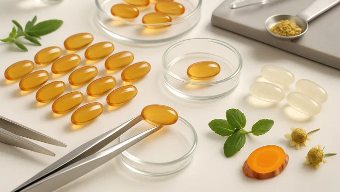 Softgel shells and filled product arranged for color, size, and seal verification